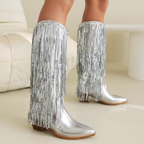 Roimaash Fashion Fringe Cowboy Boots Ankle High for Women2