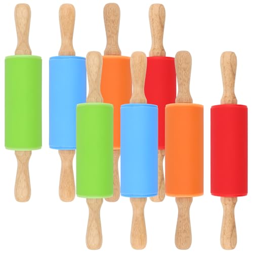 HEIHAK 8 PCS 23 x 4cm Mini Rolling Pin, 4 Colors Non Stick Silicone Rolling Pins, Rolling Pin for Making Dumpling, Dough, Bread, Pastry