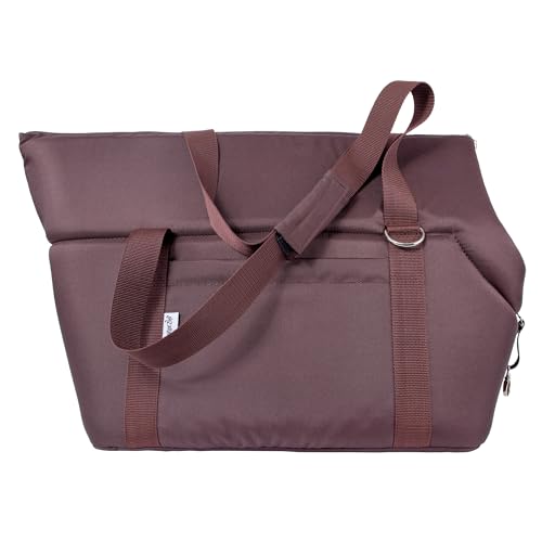 BOUTIQUE ZOO Hundetragetasche XL bis 15 kg – große Transporttasche für mittelgroße Hunde & Katzen – weich, faltbar & waschbar – 52×35×39 cm – Braun Beige/Minky