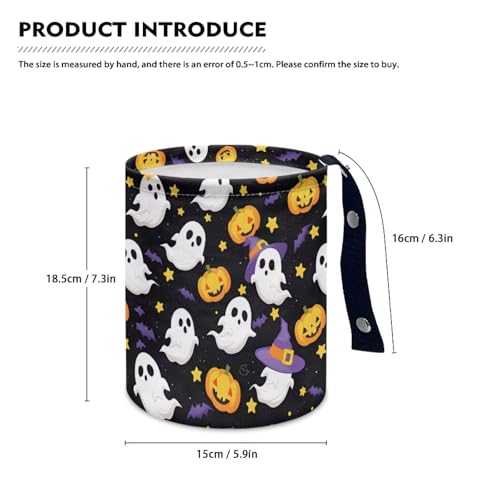Image of Cute Ghost Pumpkins Hanging Car Trash Bag Vehicle Trash Can with Adjustable Buttons Collapsible Multipurpose Auto Storage Bag Road Trip Essentials