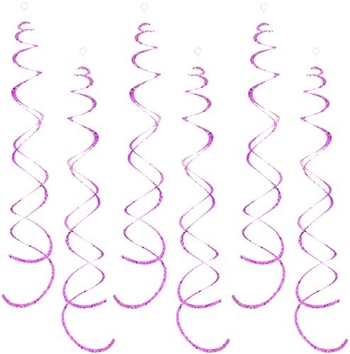 30 Pieces Pink Hanging Swirl Decorations Plastic Streamers Foil Swirls Ceiling Decorations Metallic Holiday Photo Backdrop for Girls Princess Baby Shower Babbie Mermaid Themed Birthday Party Supplies