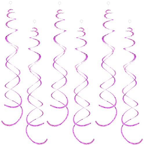 Image of 30 Pieces Pink Hanging Swirl Decorations Plastic Streamers Foil Swirls Ceiling Decorations Metallic Holiday Photo Backdrop for Girls Princess Baby Shower Babbie Mermaid Themed Birthday Party Supplies
