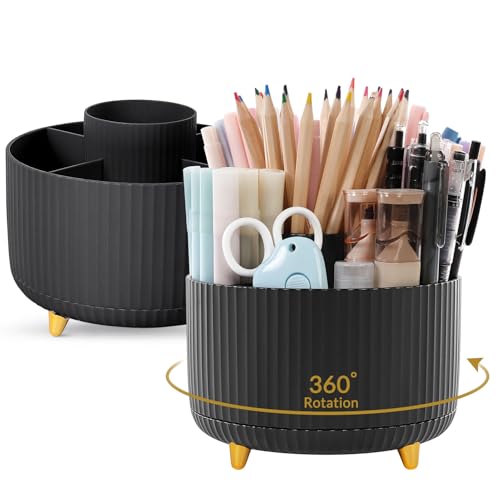 Image of SKYDUE 2 Pack Pen Holder, 360 Degree Rotating Pencil Holder for Desk Organizer, Rotating Desktop Pen Organizer with 5 Slots, Office Supplies, Pencil Cup for Office, School, Home