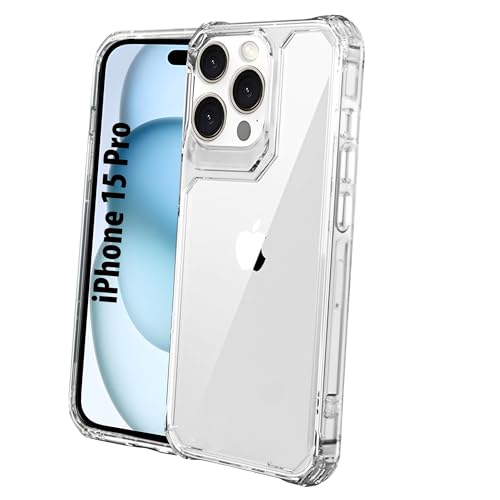 AIBEX Ultra Strong Transparent Back Cover for iPhone 15 Pro | Crystal Clear Hard Case | Shockproof Military-Grade Drop Protection | Anti-Yellowing TPU Bumper | Scratch-Resistant PC Back