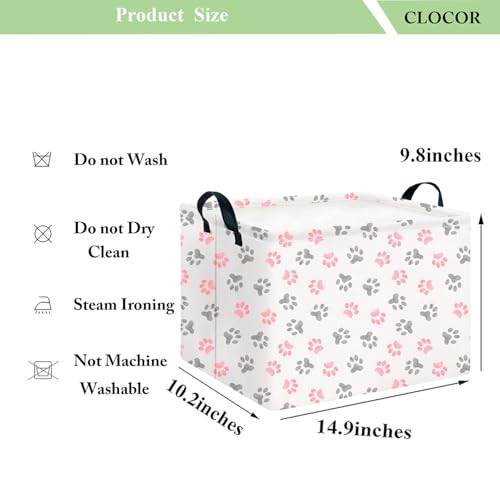 Image of CLOCOR Rectangular Storage Basket Empty,Gift Basket,Waterproof Storage Bin with Handles,Room Decor(Pink Paw)