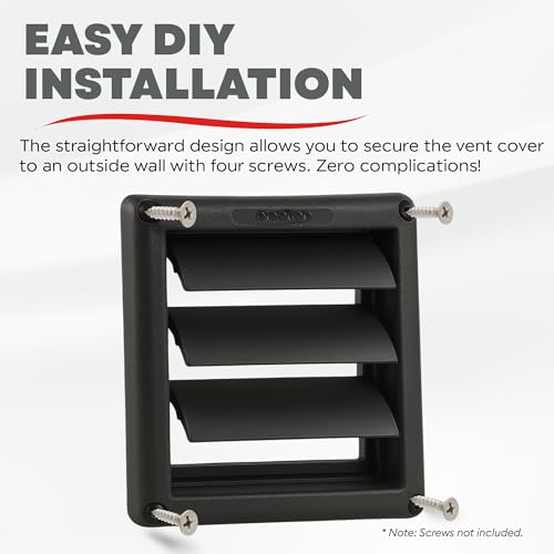 Image of Deflecto Supurr-Vent 4 inch Outdoor Dryer Vent Cover Black Louvered Wall Hood with Gravity Damper for Backdraft Prevention, Fits Standard 4 inch Dryer Exhaust Pipe, Weather & UV-Resistant, Durable 6 inchx6 inch Face