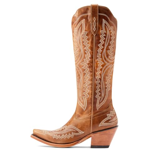 Ariat Womens Casanova Embroidered Snip Toe Zippered Casual Boots Knee High Mid Heel 2-3" - Brown2