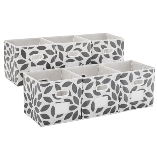 Image of MAX Houser Fabric Storage Bins Cubes Baskets Containers with Dual Plastic Handles for Home Closet Bedroom Drawers Organizers, Foldable, Set of 6 (Grey)