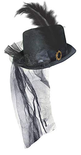 Nicky Bigs Novelties 70211 Deluxe Womens Victorian Top Hat With Plume & Veil Steampunk Costume Accessory Black thumb #1