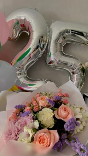 Image of Silver Number 25 Balloon 40 inch, 25 Number Balloons, 25th Silver Birthday Decorations, 25 Year Old Women Men Silver Party Supplies