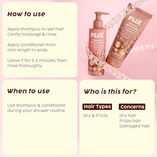 Image of PLIX - THE PLANT FIX Flaxseed Ultrasmooth Advanced Shampoo & Conditioner Combo | | Plant Keratin PF & Flaxseed Oil | Smooth & Manageable Hair | Controls Frizz | Paraben & Sulphate Free