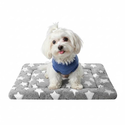 Dog Bed Mat Reversible Dog Crate Pad for Small Medium Dogs & Cats Soft Washable Kennel Mat with Non-Slip Bottom Lightweight Pet Bed for Crate Cage Home and Travel(Gray Star 24 L*18 W*1.5 Th)