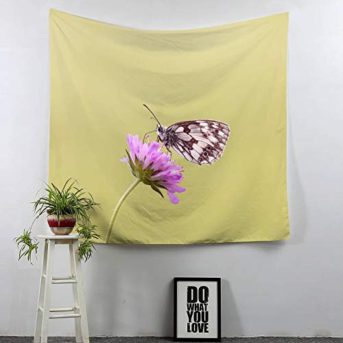 Tapiz de pared KnSam de 150x150 cm con mariposas y flores moradas para decoración del hogar 3