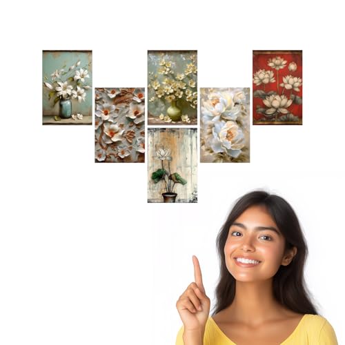 Image of Elegant White Floral Art Print Set - Set of 2-4x6 Inch - Board (Pack of 6) - Sticker (Pack of 6) Wall Room Decoration art Poster Prints