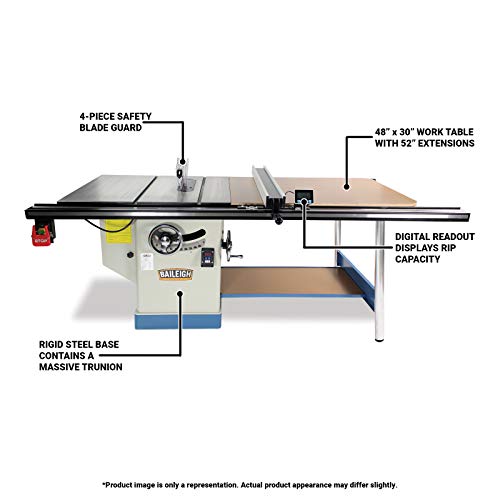 Baileigh TS-1248P-52 Professional Cabinet Style Table Saw, Single Phase, 48