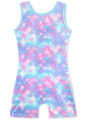 Image of HOZIY Gymnastics Leotards for Girls with Shorts Toddlers Biketards Rainbow Unicorn Dinosaur Mermaid Leopard Flower Galaxy