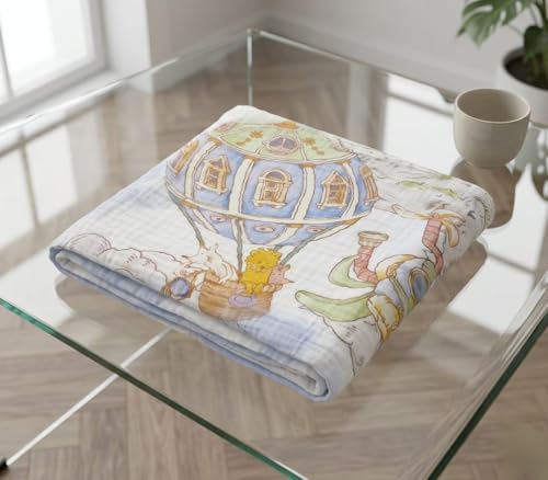 Image of Kassy Pop Printed 6 Layer Bamboo Muslin Blanket Cum Swaddling Towel for Baby | 70% Bamboo, 30% Cotton | AC Quilt, Multi-Purpose Blanket | 110cm x 110cm (Multicolor)