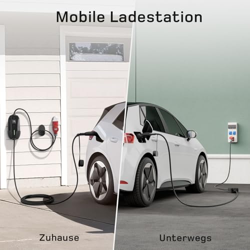 dé Mobile Wallbox/Ladestation 11kW [3-phasig|7m|6-16A] mit Einstellbarer Ladeleistung, Ladekabel CEE 16A auf Typ 2 und EV Ladegerät für Model Y/3, ID.3/4/5, MG4, EX30, e-up, e-tron, Zoe und andere EV