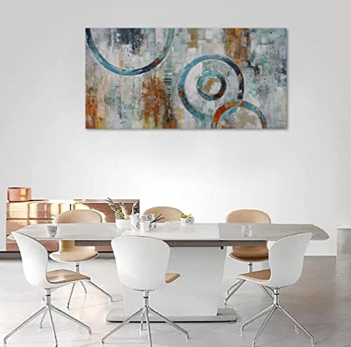 Arjun Abstract Wall Art Geometric Canvas Circle Painting Modern Grey Brown Picture, Large Size Simple Artwork Framed For Bedroom Living Room Bathroom Home Office Wall Décor, 48"X24" Original Design #TOP4