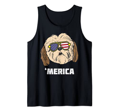 Shih Tzu Merica American USA Flag 4th Of July Fourth Dog Tank Top, Black