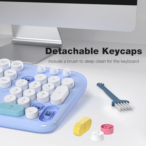 Image of Atelus Wireless Keyboard and Mouse, Full Size Typewriter Keyboard and Cute Cat Shape Design Mouse Combo for Windows 7 /8 /10, Laptop, Desktop, PC, Computer (Blue)
