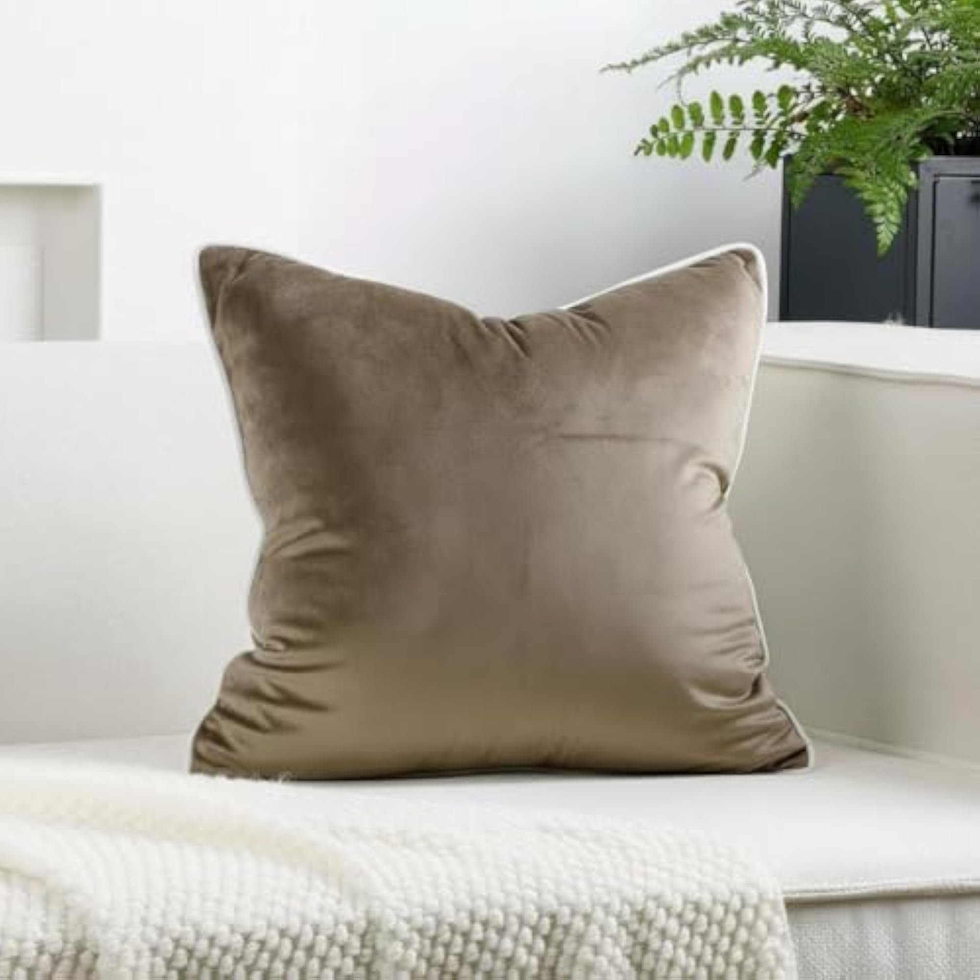 Solid Color Velvet Pillowcase with Piping