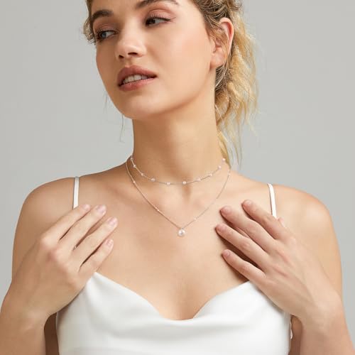 Image of Zeffy Gold Pearl Necklace for Women, Dainty 14K Gold /Silve Plated Layered Pearl Choker Pearl Earrings Pearl Bracelets Wedding Trendy Gold Jewelry Set for Women Gifts