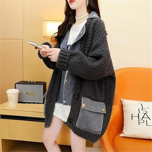 Dearlassie Denim Cardigan with Pockets,Oversized Lapels Splicing Loose Jean Sweaters Cardigan,Fashion Contrast Button Jacket4