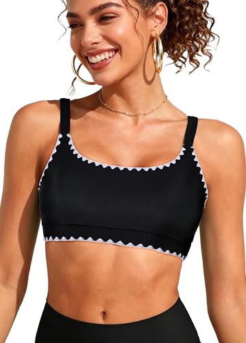 2026 Fashion Sports Swim Bra Classic Bikini Tops for Women Bathing Suits Top with Padded Crop Swimsuit Black Trim XL