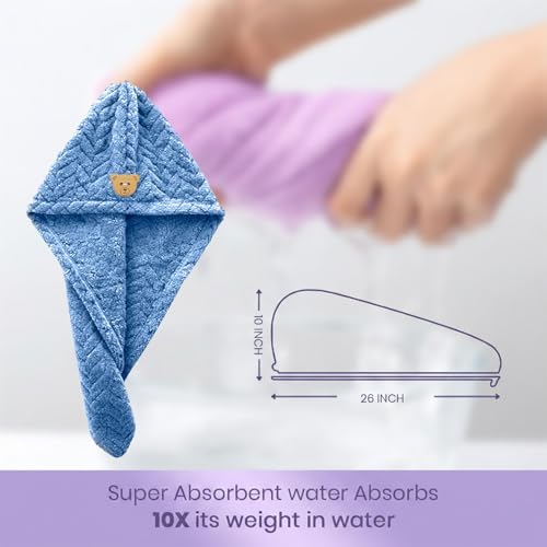 Image of MAXOSHINE Hair Towel Wrap for Women-Quick Drying Microfiber Towel for Hair with Elastic Loop for Tying-Super Absorbent Head Towels Wrap for Ladies Hair Turban Pack of 2