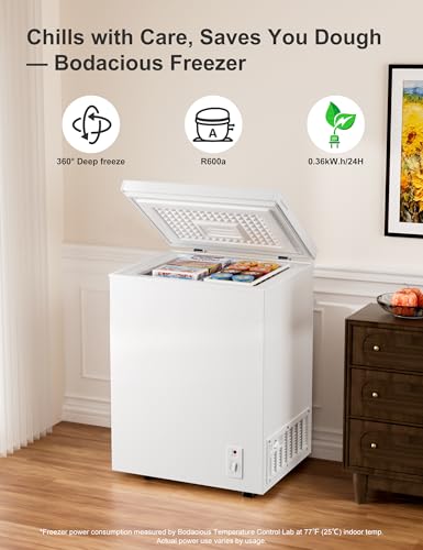 Image of 3.5 Cu.Ft Compact Chest Freezer Energy Saving & Ultra-Quiet, with Removable Basket, 6-Temp, Manual Defrost Drain, Top Open Door Deep Freezer for Apartment, Dorm, Kitchen, White