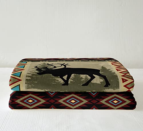 Western Throw Blanket 90"X90" For Boys,Wolf Fleece Blanket Reindeer Elk Deer Blanket Exotic Tribal Southwestern Native Geometry Aztec Blanket,Vintage Woodland Wild Animal Room Decor #TOP2