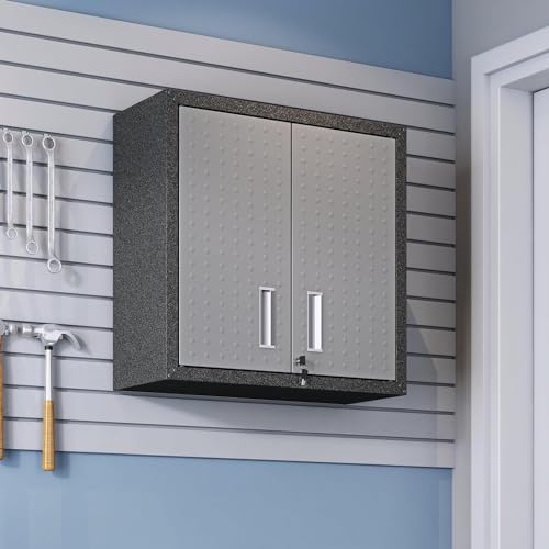 Image of Manhattan Comfort Fortress Floating Storage Cabinet, Modern Stainless-Steel Garage Cabinet, Grey