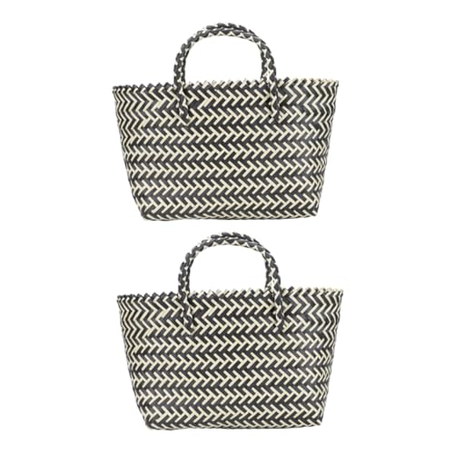 WATIIFUFU Geflochtener Pp Aufbewahrungskorb 2 Stück Mit Griffen Wetterbeständiger Plastik Einkaufskorb Für Picknick Garten Büro Stabiles Vintage Design