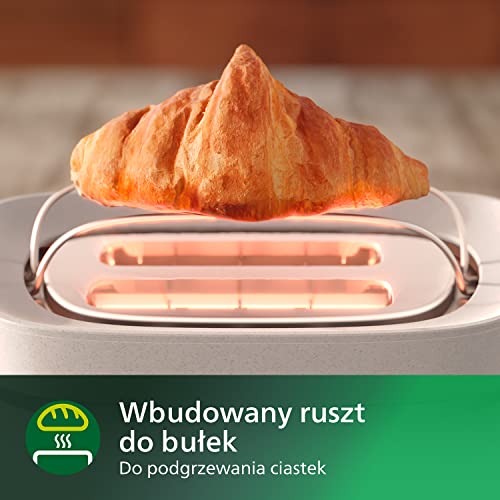 Philips Toster Eco Conscious Edition, 2 Otwory, 8 Poziomów opiekania, Ruszt do bułek, Funkcja rozmrażania, Wytworzony z zużytego oleju spożywczego, Satynowy Biały Matowy (HD2640/10)