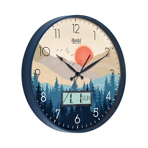 Image of Ajanta Luxury Navy Blue Wall Clock 6097-13.8 Inch - Elegant Silent Sweep Quiet Mechanism - Modern Home Decor