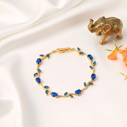 Image of Trend It Anti Tarnish Blue Tulip Bracelet for Women | Blue Crystal Gold Finish Bracelet | Elegant Minimalist Jewellery Gift for Girls