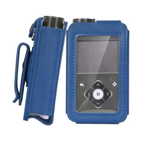BELTRON - Funda para bomba de insulina Medtronic MiniMed 780G 770G 670G 630G 640G – Funda de piel con protección de visualización integrada y clip giratorio de metal para cinturón (azul)