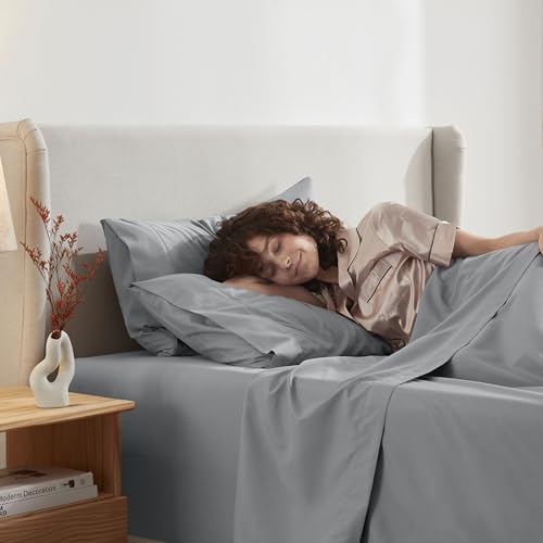 Image of Nestl Queen Bed Sheet Set - Grey - 4-Piece Deep Pocket | Instantly Soft, Night-One Ready (No Wash Required). Fits 16-Inch Deep Pockets, 360-Degree Elastic Grip