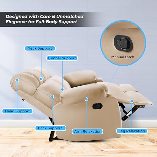 Image of Little NAP Helios Soft Suede Fabric Two Manual Standard Recliner | Padded 2 Seater Aaram Sofa | Relaxing Chair for Home Office Living Bed Room | Beige