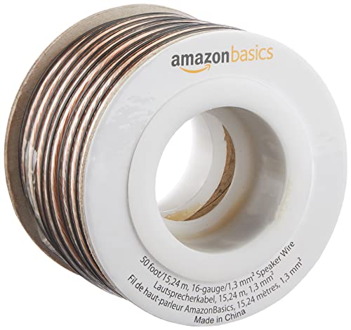 Amazon Basics 16-Gauge Speaker Wire Cable, Polarity Marked, 50 feet, Transparent by Amazon Basics - Used condition - US$8.39