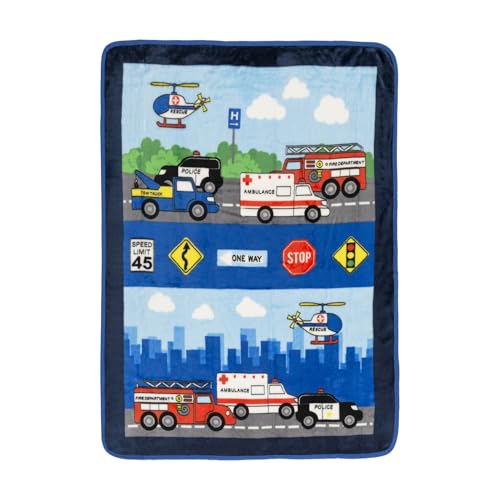 Image of EVERYDAY KIDS Toddler Throw Blanket - 30 inch by 40 inch - Fire and Police Rescue - Super Soft, Plush, Warm and Comfortable