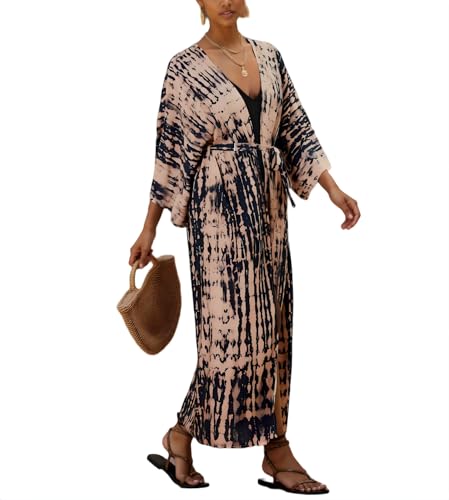 Image of Women's Kimono Cover Up Long Beach Dress Swimsuit Cover Ups Colorful Cardigan Lightweight Robe for Swimwear