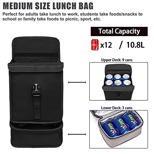 Sunny Bird Small Insulated Rolltop Lunch Box Women, Expandable Bento Cooler Bag Reusable For Adult Men (Black, Medium) #TOP6