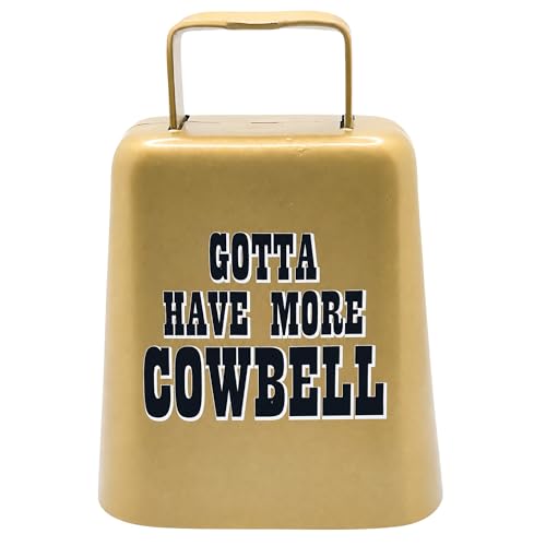 Bevin Bells "Gotta Have More Cowbell" (Small) | Gold Color | Steel Cow Bell | Loud Noise Maker w/Handle | Made in CT, USA