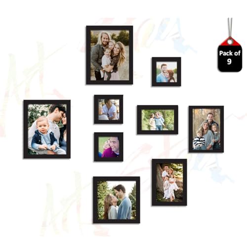 Art Street Juego de 9 marcos de fotos individuales negros para pared, decoración de pared, accesorios para colgar gratis, tamaño mixto, 3 unidades de 5 x 5, 1 unidad de 5 x 7, 2 unidades de 6 x 8, 1