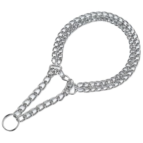Silver Dog Choker Collar - 2 Rows Chrome Plated Iron Slip Chain Martingale ﻿(L (60cm x 3.0mm))