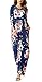 LiMiCao Women Autumn Fashion Printed Long Dress Three Quarter Sleeve Retro Vintage Flower Casual Floor Length Maxi Dress (S, Blue)