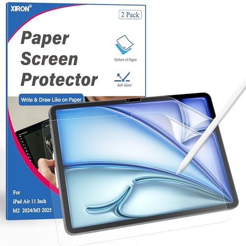 XIRON [2 Piezas] Protector Pantalla para iPad Air 11 Pulgadas M2 M3(2024/2025), Protector Pantalla de PET Mate para Dibujar Antirreflejo, Antihuellas, Película de Papel Mate para Apple Pencil