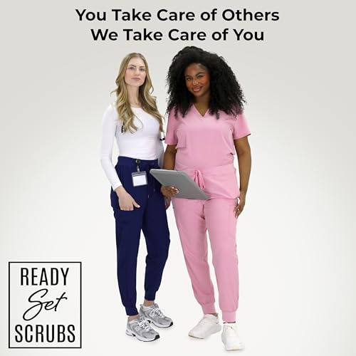 Image of READY SET SCRUBS - Scrub Pants for Women - 2 Pack - Cargo Jogger Pants Set with 8 Pockets - Yoga Waistband - Soft & Stretchy